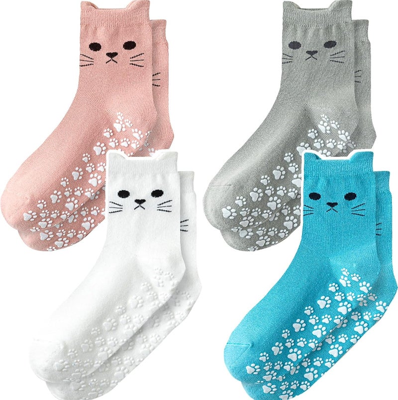 ZFiSt Pilates Socks with Grips for Women,4Pairs Ruffle Yoga Sock Cute Cotton Grippy Socks for Barre Workout Non Slip 5-10in - Image 1
